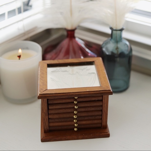 Wood & Cork Coaster Set with Mirror Butterfly Top - Picture 1 of 5